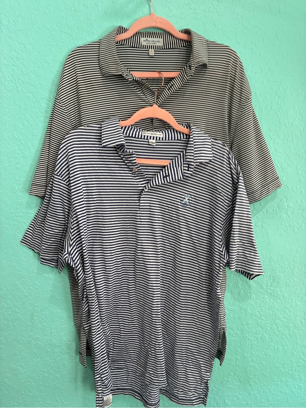 Peter Millar bundle Polo Shirts Navy  White black stripes golf L 2 shirts